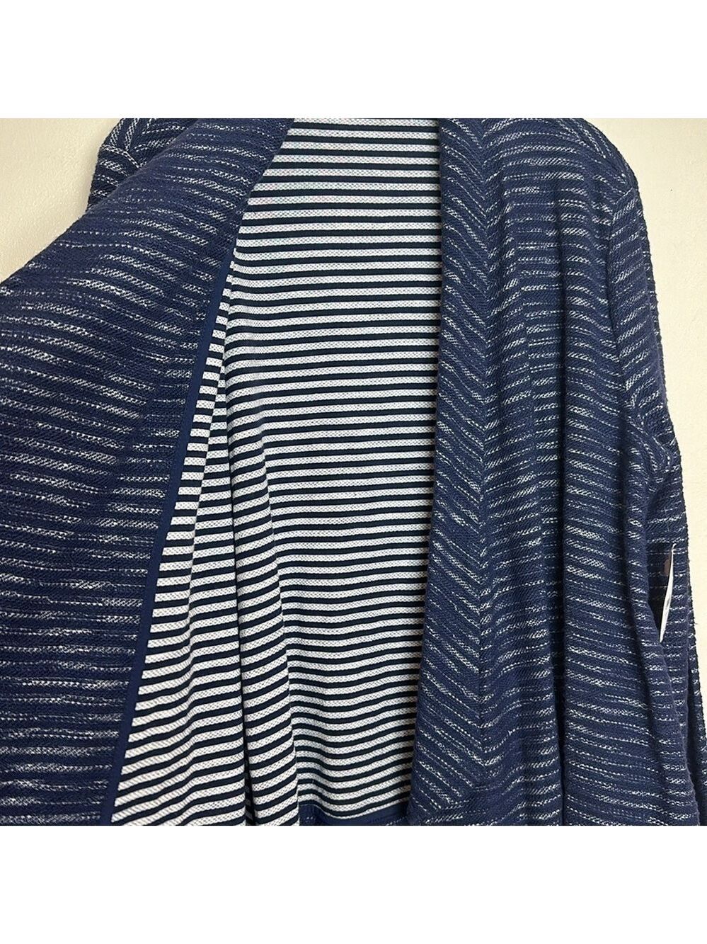 Lord & Taylor Waterfall Relaxed Fit Striped Navy Blue Open Front Cardigan - Picture 4 of 9
